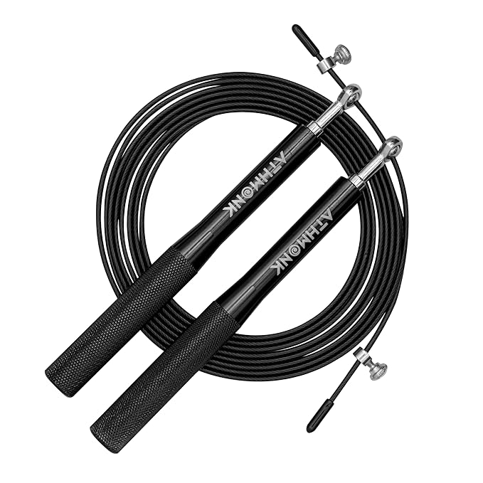 Athmonk Steel Wire High Speed Skipping Rope For Men & Women - Jumping Rope For Exercise - Metal Handle - Tangle Free 10ft Long Adjustable